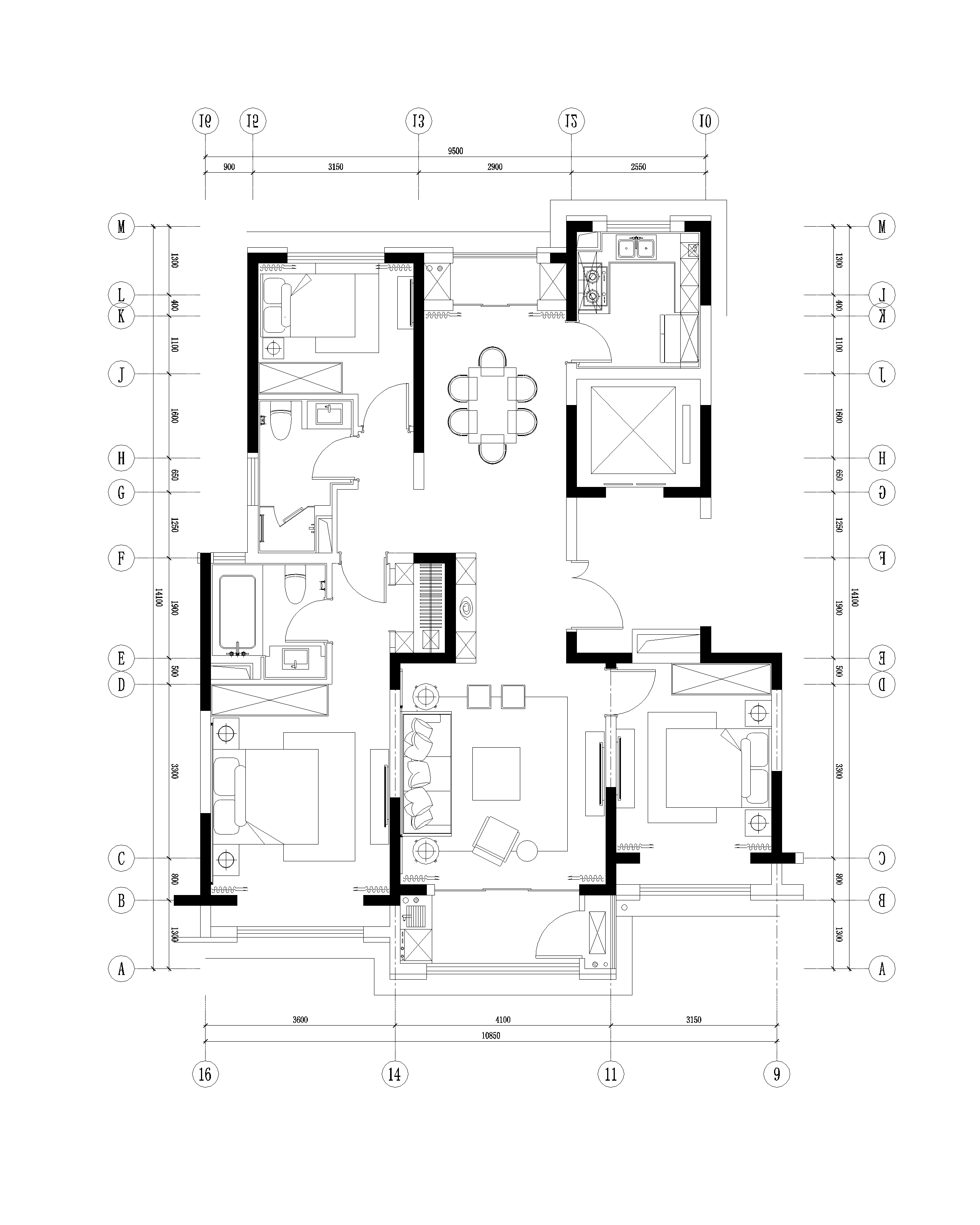 120㎡三居橫廳這么長，反而拉近全家人距離	